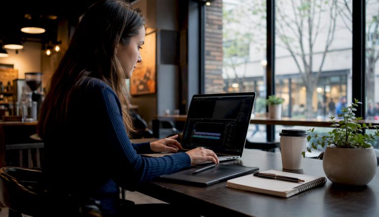 User editing video on Camtasia at home office
