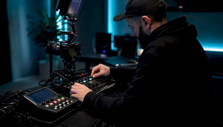 Hands adjusting streaming capture hardware