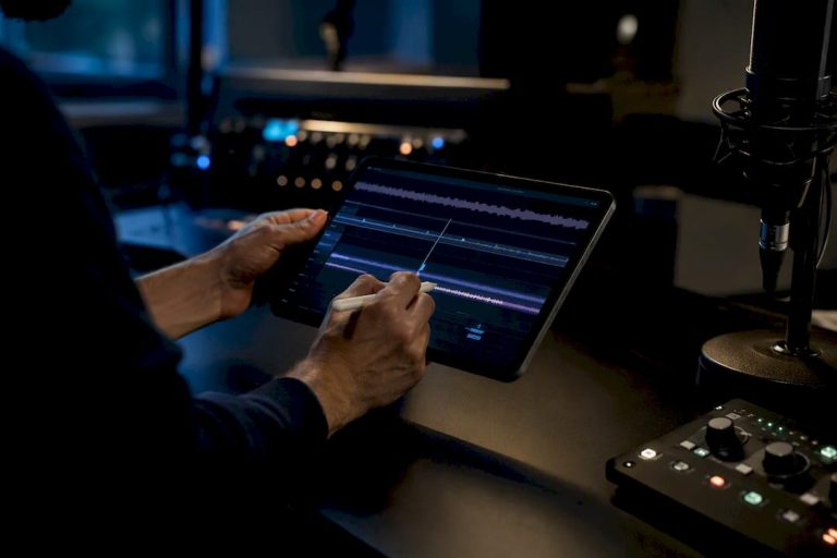 Hands adjusting beat markers on audio timeline