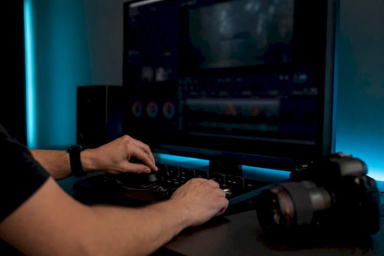 Hands adjusting video aspect ratio on editor