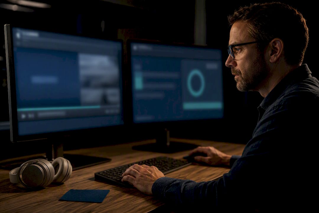 Evaluator testing AI training video workflow
