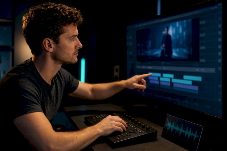 Creator reviewing layered video captions